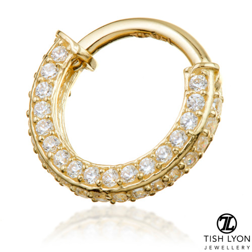 TL - Gold Double Sided Pave Gem Hinge Ring
