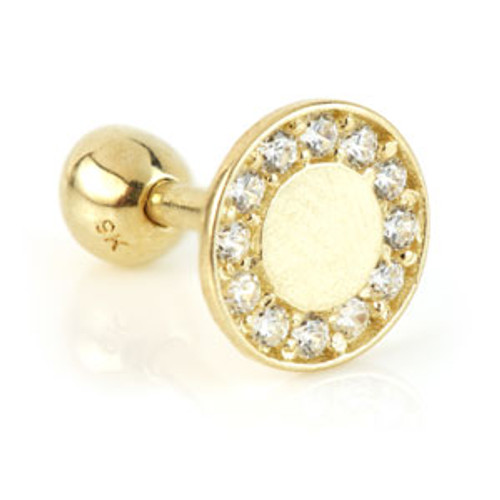 TL - Gold Flat Round Disk with Gem Cartilage Bar