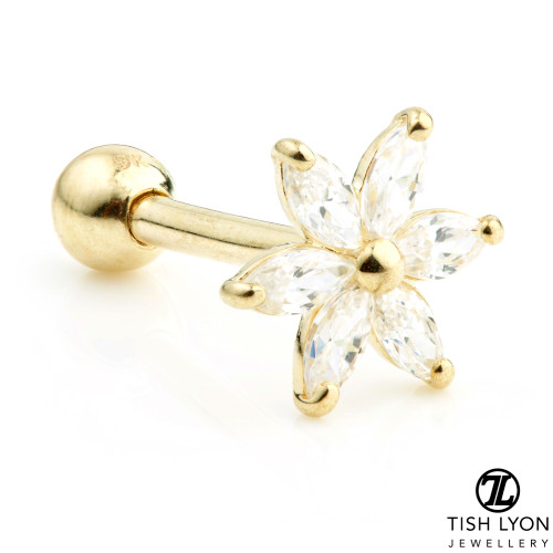 TL - Gold Gem Flower Cartilage Bar-2