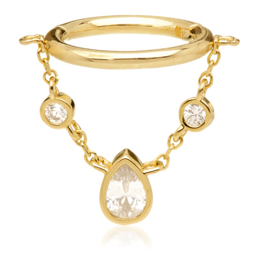 TL - Gold Hinged Ring with Hanging Gem Chain