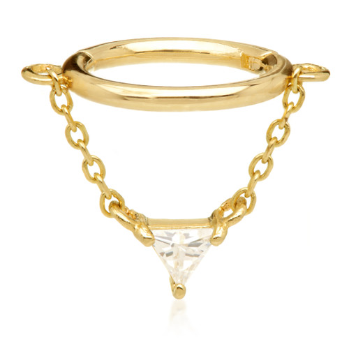 TL - Gold Hinged Ring with Trillion Hanging Chain