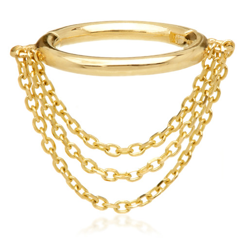 TL - Gold Hinged Ring with Triple Hanging Chains