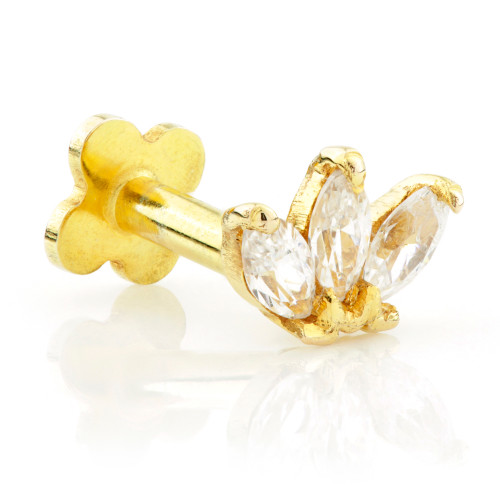 TL - Gold Lotus 3 Marquise Internal Labret 1.2mm