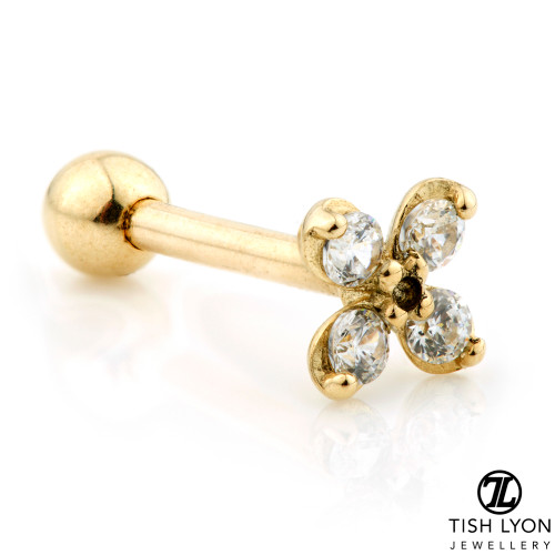 TL - 9K Gold Monogram Gem Flower Cartilage Bar