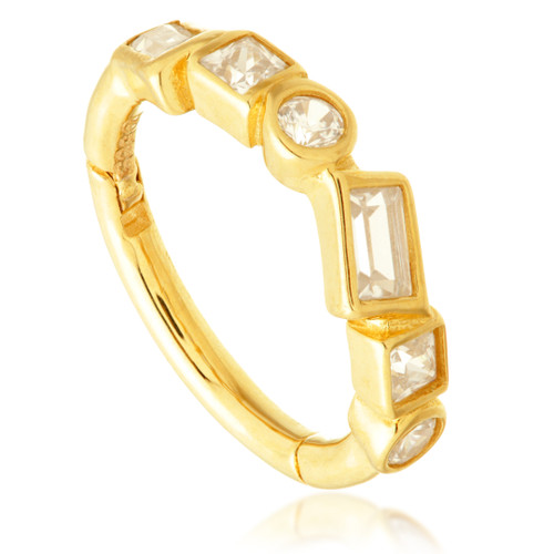 TL - Gold Multi Shaped Jewelled Hinge Ring