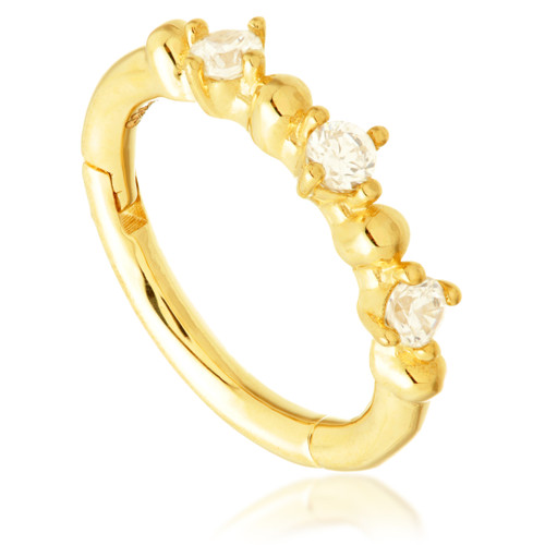 TL - Gold Prong Gems With Beads Hinge Ring