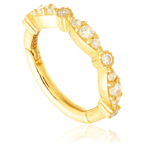 TL - Gold Prong Jewelled Marquise Hinge Ring