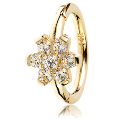 TL - Gold Side Gem Flower Hinge Ring