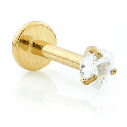 Yellow Gold Internal Ti Micro Labret with Heart Gem Attachment (1.2mm)