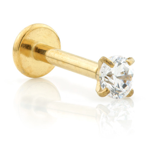 Yellow Gold Internal Ti Micro Labret with Prong Set Gem