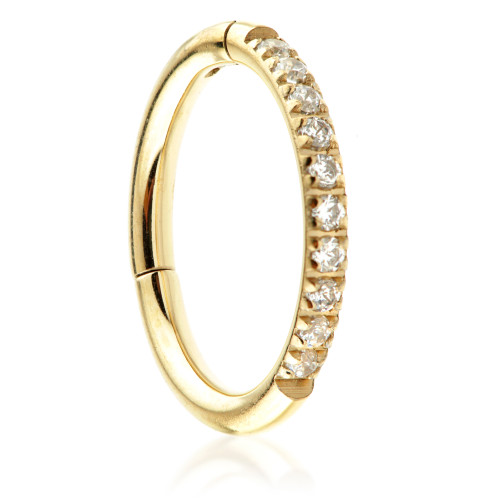 Zircon Gold Steel Half Pav√© Gems Hinged Micro Ring