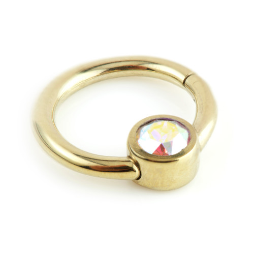 Zircon Gold Steel Hinge Segment Ring with Gem Disk