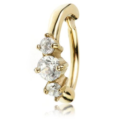 Zircon Gold Steel Hinged Prong Gem Rook Ring