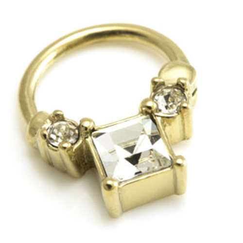 Zircon Gold Steel Square Gem Hinged Ring