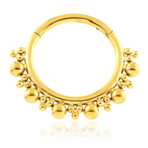 Zircon Gold Ti Bead Cluster Hinged Ring