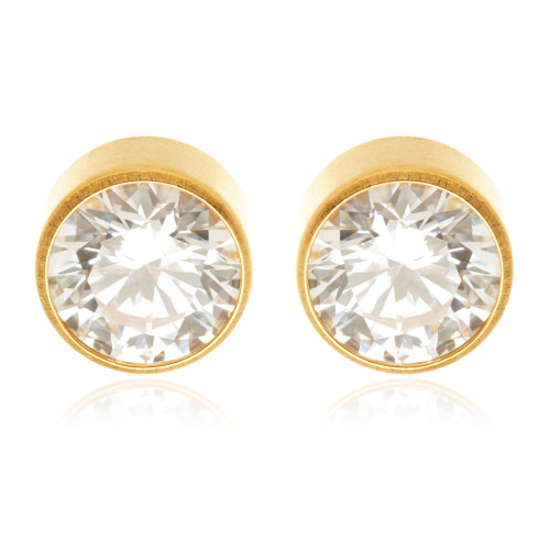 Zircon Gold Ti Bezel Gem Stud Earrings