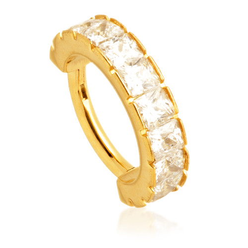 Zircon Gold Ti Couture Jewelled Square Cut Hinged Ring