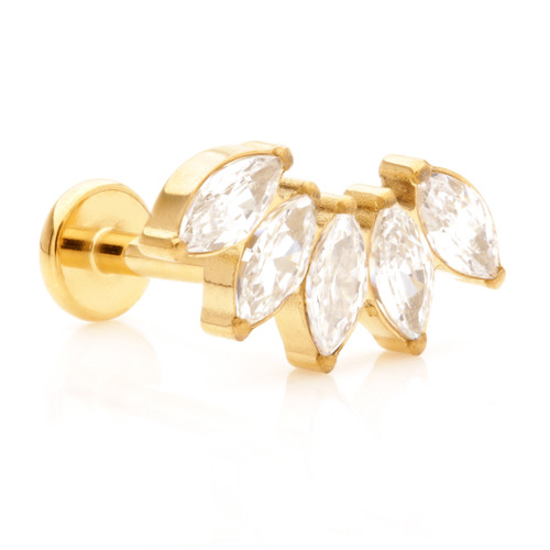 Zircon Gold Ti Threadless Labret with Prong Jewelled Marquise Cluster Attachment