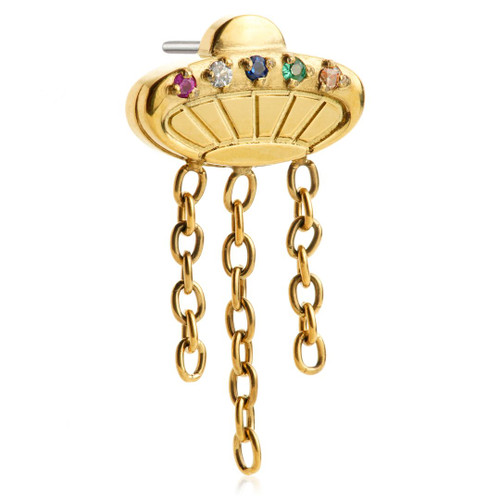 Zircon Gold Ti Threadless UFO Attachment with Multi Gems and Chains