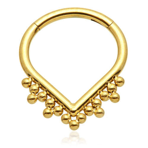 Zircon Gold Ti Wishbone Tribal Bead Cluster Hinged Ring