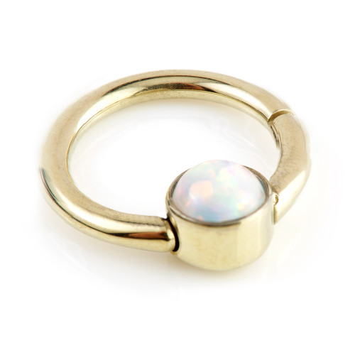Zircon Gold Titanium Hinge Segment Ring with Flat Opal Disk