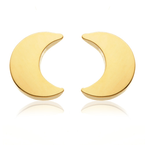 Zircon Gold Titanium Moon Stud Earrings (Pair)