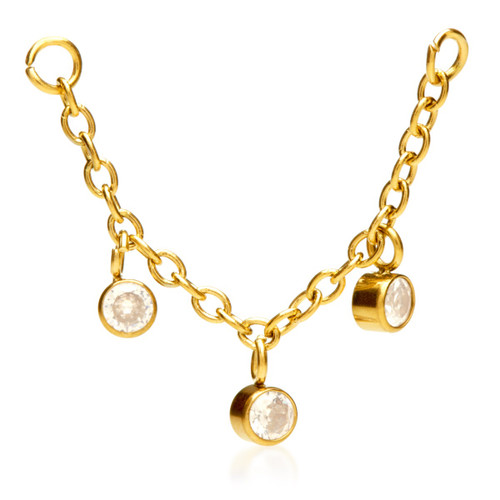 Zircon Gold Steel Chain with Triple Hanging Gems