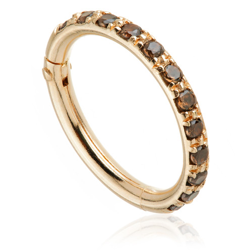 TL- 14ct Gold Full Pave Smokey Quartz Hinge Ring