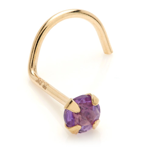 TL - 14ct Gold Prong Set Amethyst Nose Stud