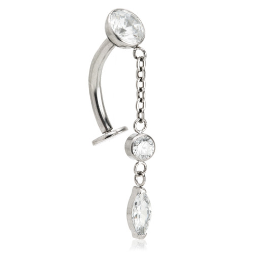 Ti Internal Jewelled Floating Navel Bar With Chain-1.6-12