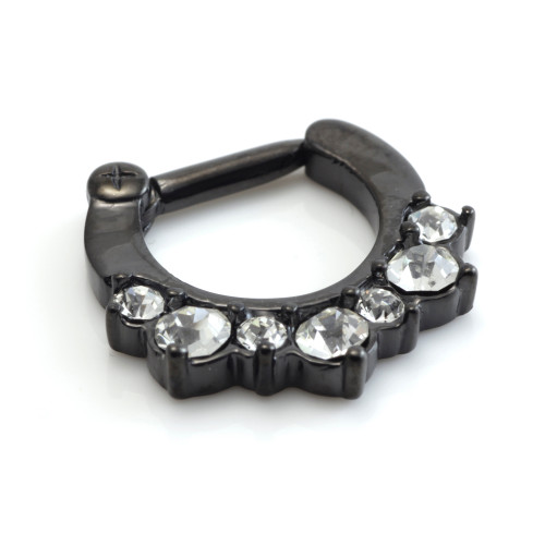 Black Steel Multi Jewelled Septum Ring