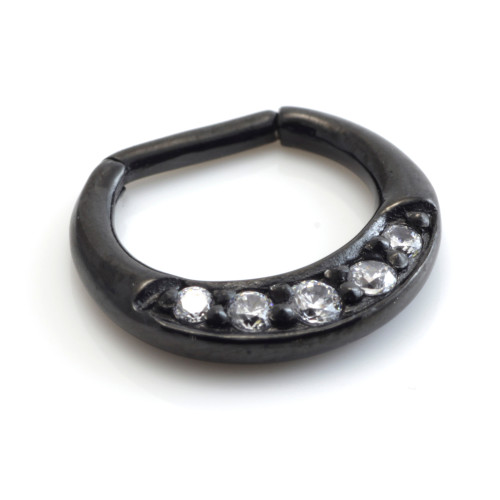 Black Steel Jewelled Septum Ring