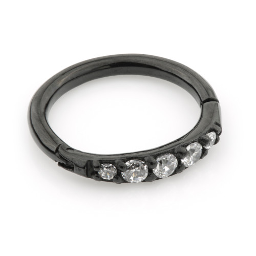 Black Steel Pavé Gems Hinged Ring 1.2mm