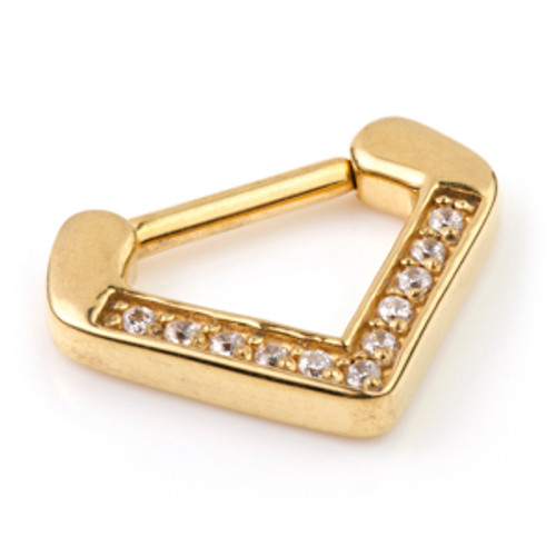 24K Gold Steel Inverted Jewelled Triangle Septum Ring - GDJSEP21-1.2-8
