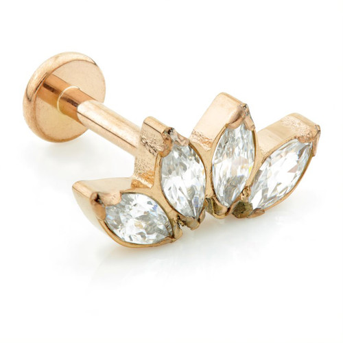 Rose Gold Ti Threadless Labret with Marquise Gem Crescent Top Rose Gold Ti Threadless Labret with Marquise Gem Crescent Top