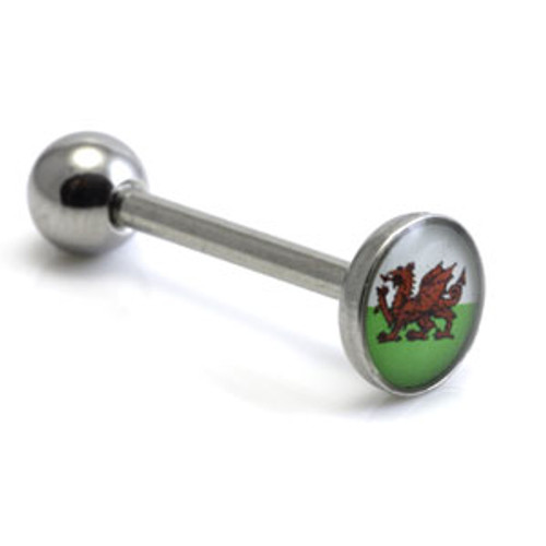 Steel Logo Tongue Stud - Welsh Dragon