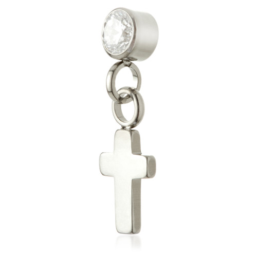 Ti Internal Jewelled Bezel Attachment with Hanging Cross Charm Ti Internal Jewelled Bezel Attachment with Hanging Cross Charm