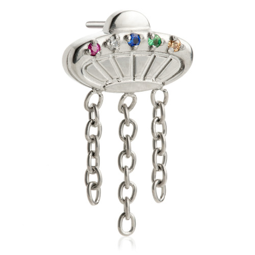 Titanium Threadless UFO Attachment with Multi Gems and Chains Titanium Threadless UFO Attachment with Multi Gems and Chains