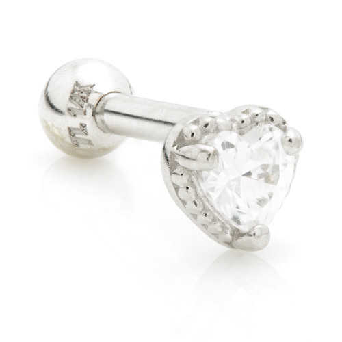 Heart Gem 14 Carat Solid Gold Barbell Earring