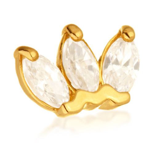 TL - 14ct Threadless Gold Marquise Triple Gem Pin Attachment