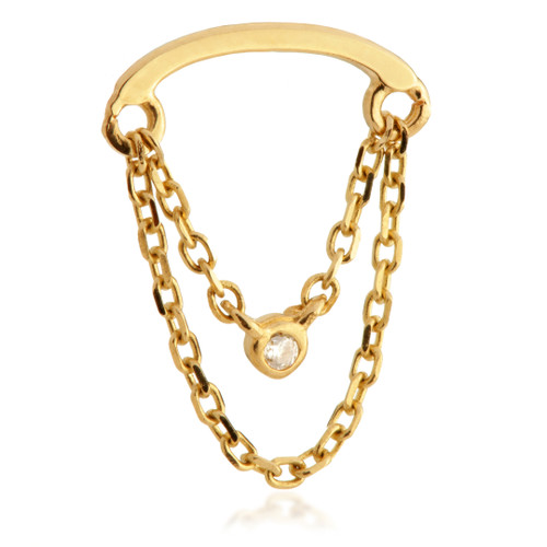TL - 14ct Threadless Curved Bar & Double Chain Jewelled Attachment