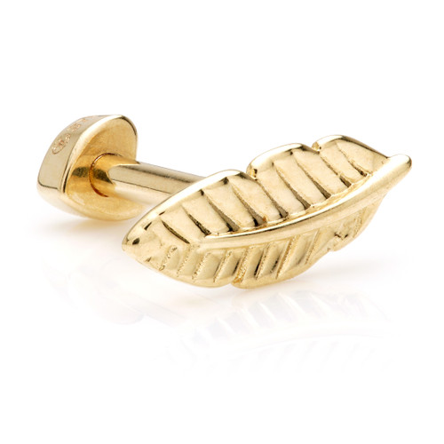 Tish Lyon 9ct Gold Fixed Feather Microbar with Screw on Heart Back
