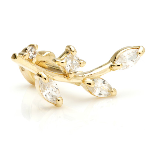TL - 9ct Gold Fixed Jewelled Leaf Branch with Screw on Heart Back