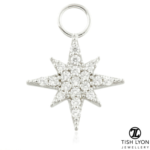 9 Carat Solid Gold Jewelled North Star Hoop Charm for Hinge Segment Ring