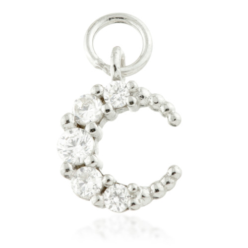 9 Carat Solid Gold Small Jewelled Moon Hoop Charm for Hinge Rings