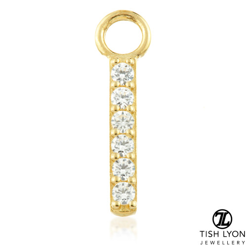 9 Carat Solid Gold Pave Gem Bar Hoop Charm for Hinge Segment Ring