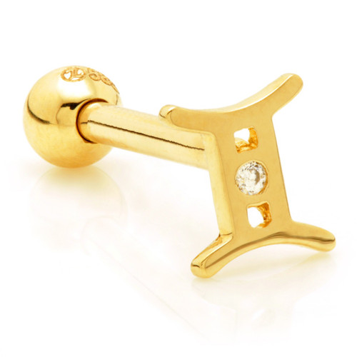 Gemini Solid Gold Jewelled Zodiac Microbar