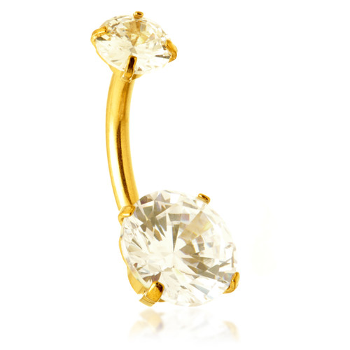 Zircon Gold Ti Internal Double Round Gem Belly Bar Zircon Gold Ti Internal Double Round Gem Belly Bar