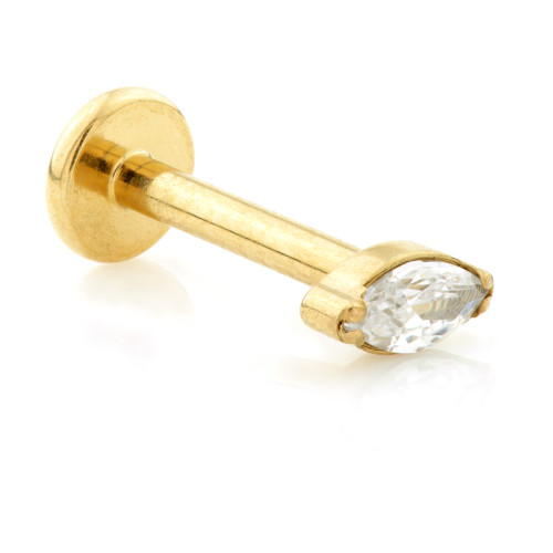 Zircon Gold Ti Threadless Micro Labret With Marquise Gem Zircon Gold Ti Threadless Micro Labret With Marquise Gem
