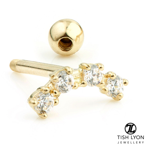 4 Gem Crescent 14 Carat Gold Cartilage Barbell Earring